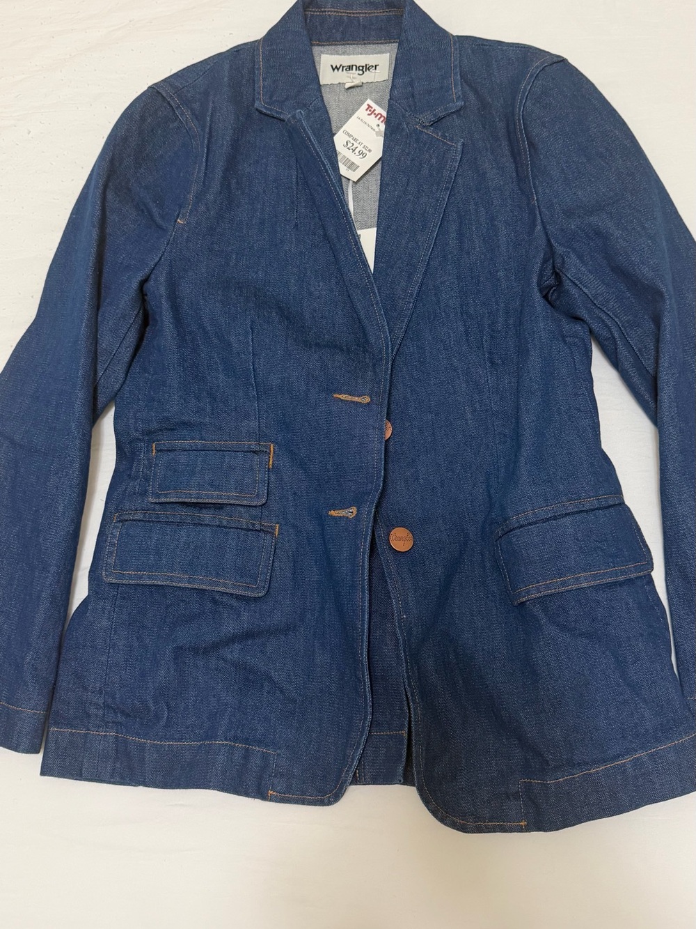 Wrangler Dark Blue Denim Blazer Jacket with Patch Pockets